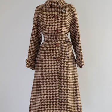 Rare 1950's Ladies Burberrys Wool Houndstooth Trench Coat / Medium