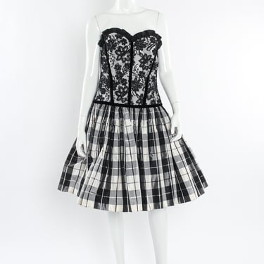 Lace Checker Silk Taffeta Dress