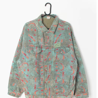 Vintage Oxbow denim jacket in aqua green with crazy print cotton lining. Made in France  - Medium / Large 