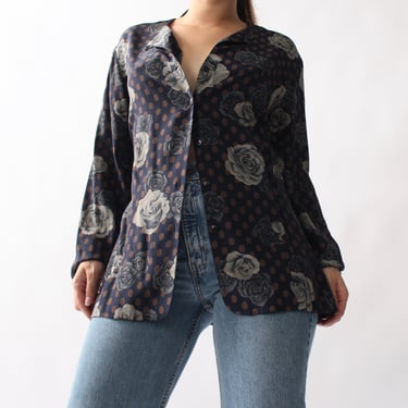 Vintage Midnight Floral Silk Blouse