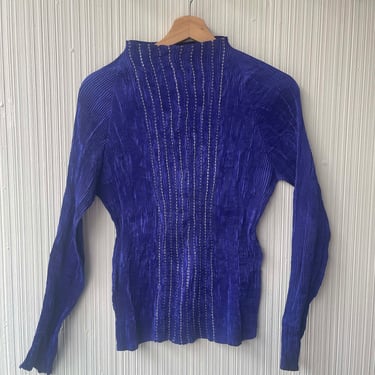 Issey Miyake Klein blue embroidered pleated top 