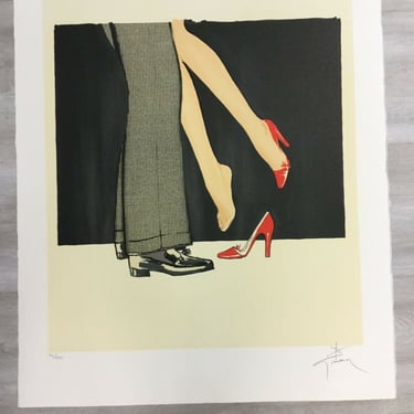 Art Deco Modern Unframed Rene Gruau Hand Signed Lithograph Bonjour Cherie 