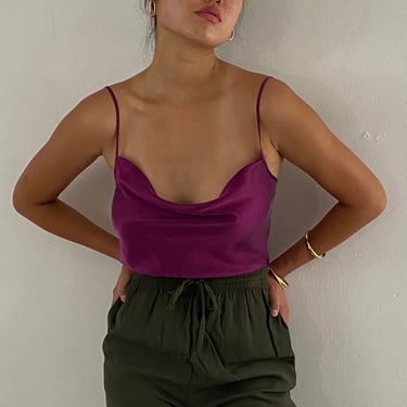 90s silk charmeuse camisole / vintage magenta washed silk charmeuse draped neck bias cut Victoria Secret date night plunging camisole | Med 