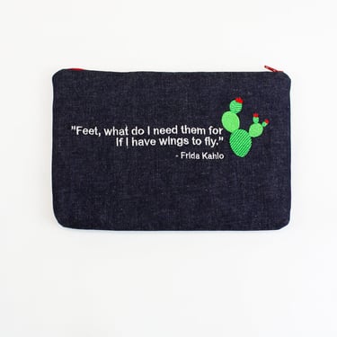 Embroidered Quotes Wallet Coin Make-up Pouch 9" x 6" - Frida 