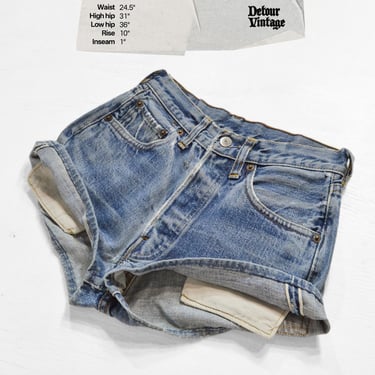 Vintage Levi's 501 Selvedge Redline Jean Shorts 24 Waist, 1970s Made in USA, 100% Cotton Denim, Button Fly 