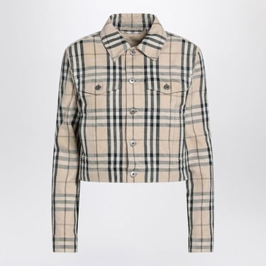 Burberry Check Patterned Cropped Denim Jacket Women