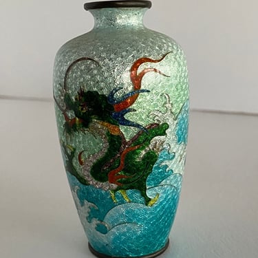 Late Meiji Era Brass Japanese Dragon Cloisonné Vase 