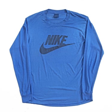 vintage Nike shirt / Nike long sleeve / 1980s Nike Swoosh thin blue long sleeve t shirt blue tag Large 