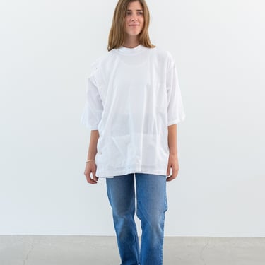 Vintage White Cotton Painter Tunic Blouse Shirt | Side Button Short Sleeve Smock | Ceramic Studio | M L | 