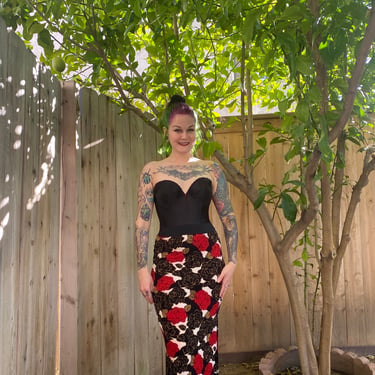 Vintage 1980’s Black Bustier Top with Red Flower 