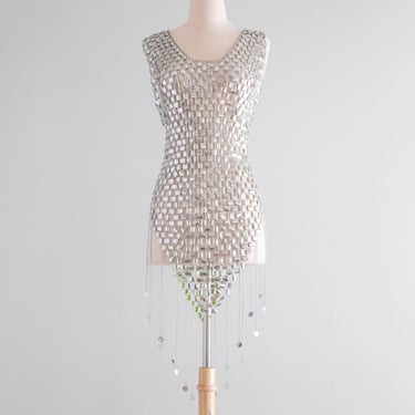 RARE Late 1960's Paco Rabanne Silver Chainmail Mini Dress / SM
