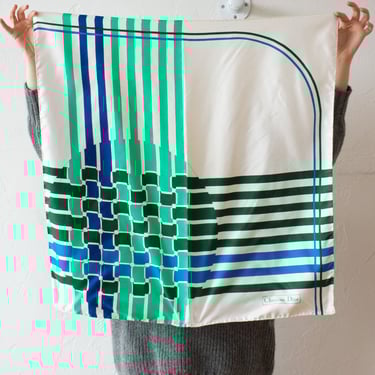 Vintage Blue/Green Christian Dior Silk Scarf