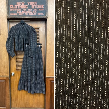 Vintage 1900’s Antique Black Calico Workwear Cotton Two Piece Outfit, Vintage Prairie Dress, Calico Dress, 1900’s, 1910’s, Cottagecore 
