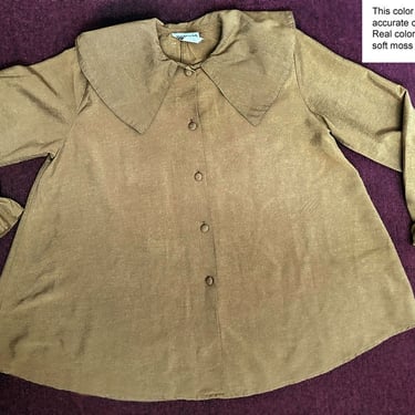 1980's Flared Vintage Maternity (?) Blouse Shirt Top, Moss Green, 1950's Swing Style by Contempo Casuals Rayon 
