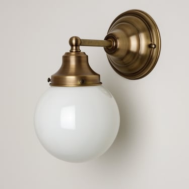 Round Globe Light - Wall Sconce Lighting - White Glass Fixture - Hand Blown Glass 
