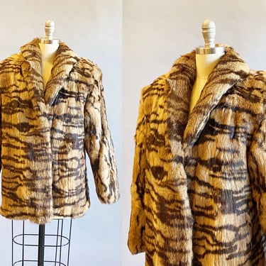 Animal Print Fur Jacket / Polo Norte Fur / 1980's Genuine Rabbit Fur Jacket / Size Medium 