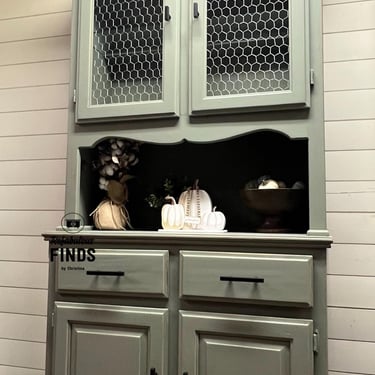 Beautiful Farmhouse Green Hutch Cabinet 