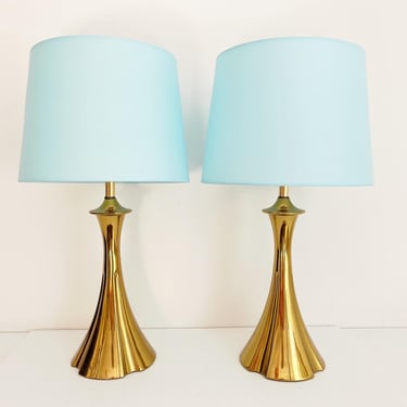 Solid Brass Tassel Lamps & Shades - a Pair 