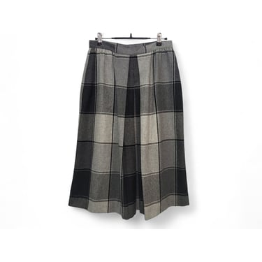 1970s Vintage St Michael Pleated Skirt, Black & Grey Windowpane Plaid, Preppy Straight Schoolgirl Mid Calf Midi, 1980s Retro Clothing 