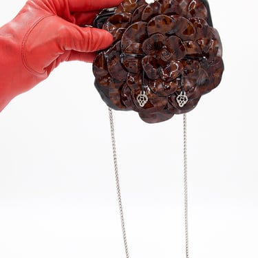Floral Patent Leather Mini Bag - Vintage Brown Patent Leather Bags - Vintage Brown Bags - Vintage Leather Bags - Patent Bags - Leather Bags 