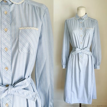 Vintage 1970s Pale Striped Shirt Dress / M 