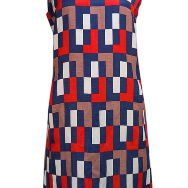 Milly - Navy, Red, Brown, & White Print Shift Dress Sz 6