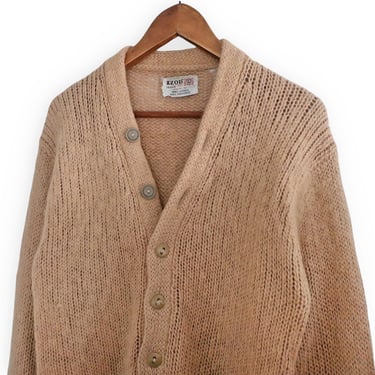 vintage cardigan / fuzzy cardigan / 1960s Izod fuzzy wool knit camel grandpa cardigan Medium 