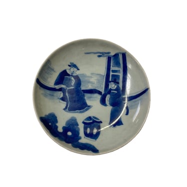 Chinese Blue White Distressed Marks People Theme Porcelain Small Plate ws3190AE 