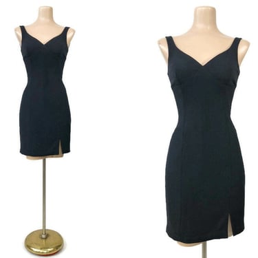 VINTAGE 90s Black Sexy Mini Dress by Cue Design Australia 0/XS | 1990s Gothic Noir Cocktail Dress | VFG 