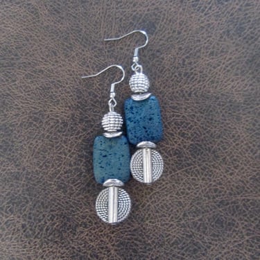 Teal lava rock and silver earrings 