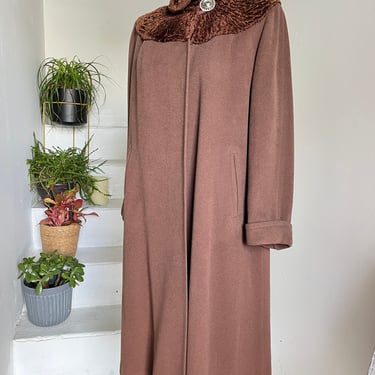 Delicious 1940s Gingerbread Full Length Coat with Faux Fur Trim Vintage 40 Bust 