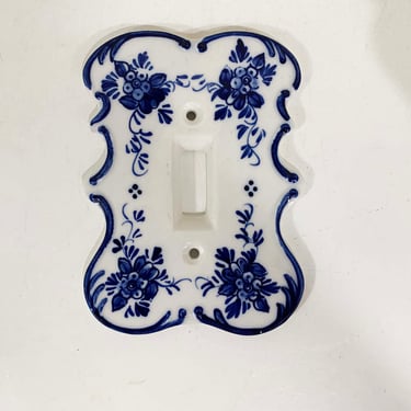 Vintage Ceramic Hand Painted Switch Plate Delfts Style Holland Blue White Pair Delft 