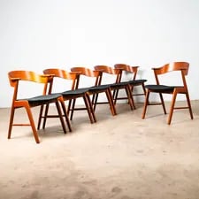 Mid Century Modern Dining Chairs Set 6 Armchairs Kai Kristiansen # 32 KS Mobler