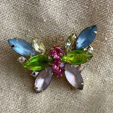 Marquise rhinestone butterfly pin - 1960s vintage costume jewelry 