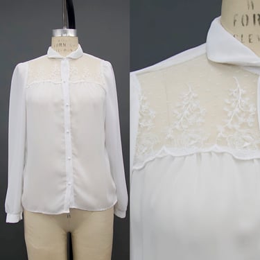 Vintage 1970s White Victorian Style Blouse, Vintage 70s Does Victorian, 70s Cottage, Vintage Romanticism, Size Sm/Med by Mo