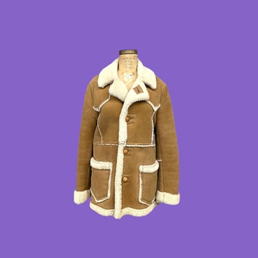 Vintage Coat Retro 1970s Beige + Tan + Suede + Leather + Shearling + Penny Lane + Bohemian + Cold Weather + Unisex Apparel 