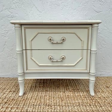 Vintage Faux Bamboo Nightstand by Broyhill FREE SHIPPING - One Creamy White End Table Hollywood Regency Coastal Furniture 