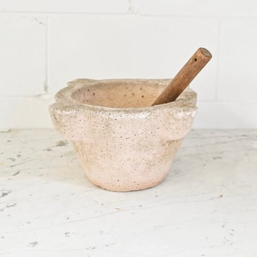 antique French solid stone mortar and wood pestle