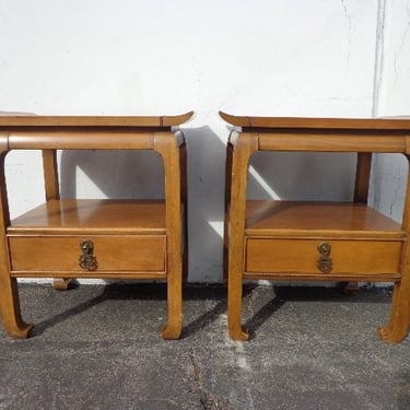 Pair of Vintage Nightstands Kent Coffey Amerasia Series Collection Ming Pagoda Style Wood Bedside Tables Bedroom Storage CUSTOM PAINT Avail 