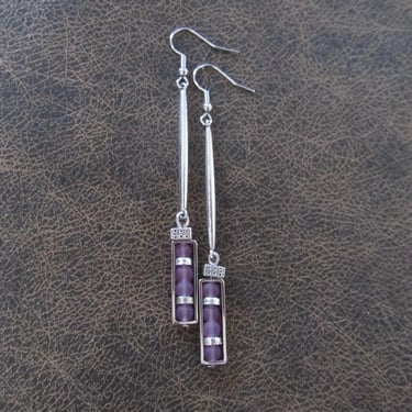 Long frosted glass earrings, lavender earrings 