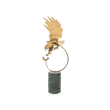 Brass Bijan Eagle Sculpture with Green Marble Base 