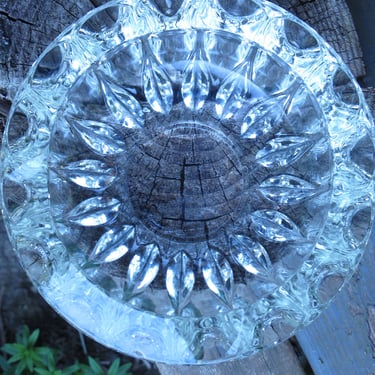 Mid Century Thick Glass Ashtray Chunky Glass Bowl GLAM Starburst Mandala Thick Pressed Glass Catchall Art Deco Cigar Ashtray Airplant Holder 