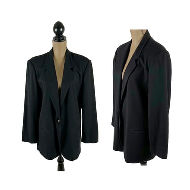 90s Black Wool Blazer XL,  Oversized Single Button Shoulder Pad Jacket, 1990s Clothes for Women, Vintage  SAG HARBOR  Plus Size 16 