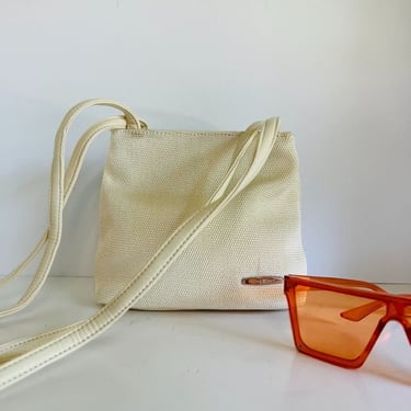 Nine West 90s White Textured Small Double Strap Shoulder Bag 