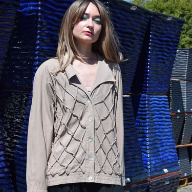 FISHNET Detail Raw Silk Vintage Top Jacket SZ Med to Large 