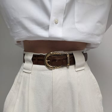 Vintage Caramel Embossed Leather Belt