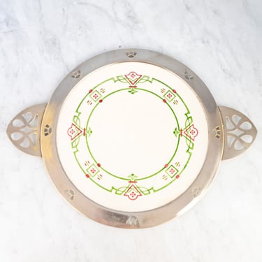 Antique Geometric Floral Ceramic Tray