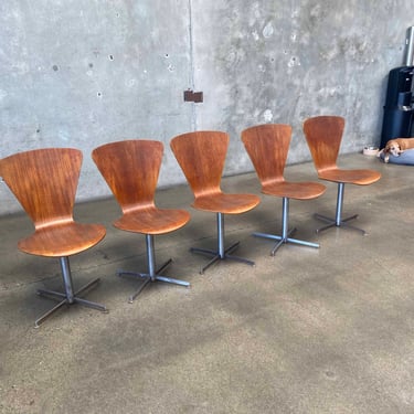 Set of 5 Mid Century Teak Dining Chairs Attributed to Arne Jacobsen 1960s
