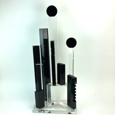 1980’s Van Teal Geometric Modern Abstract Skyline Lucite Sculpture 