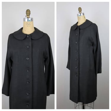 Vintage 1950s duster, car coat, linen, peter pan collar, lightweight jacket, small 